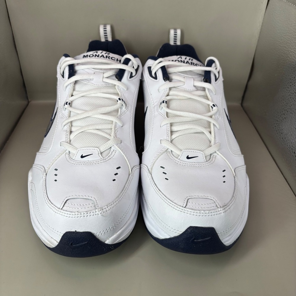 Nike Air Monarch IV White Midnight Navy Wide 4E Training Shoes 416355-102 Men 14 - Picture 2 of 7